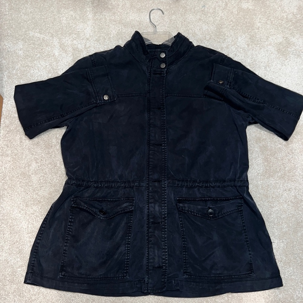 Black Thin Denim zip up jacket 1X